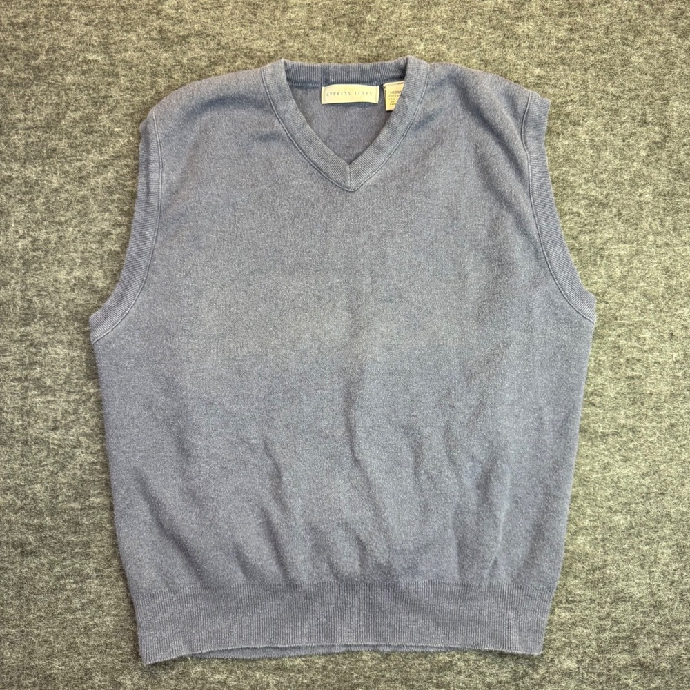 Vtg Cypress Links Sweater Vest‎ Mens Medium Blue 100% Cotton V-Neck Made in USA